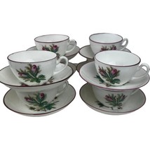 Antique 19th Century Moss Rose Pattern Cup &amp; Saucer Hand Painted Set of 8 - £91.90 GBP