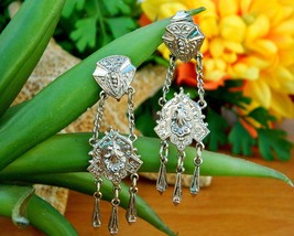 Vintage ART Arthur Pepper Silver Tone Dangle Clip-On Earrings Signed - £17.54 GBP