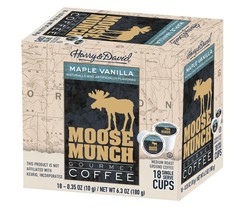 Moose Munch by Harry &amp; David, Maple Vanilla, 18 Single Serve Cups - £11.95 GBP