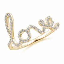 Authenticity Guarantee 
Prong Set Round Diamond Cursive &quot;LOVE&quot; Ring in 14K Ye... - £396.50 GBP