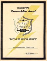 Battle of Corpus Christi Presidential Commendation Award U S Navy 1943 - $39.70
