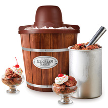 4-Quart Wood Bucket Ice Cream Maker Kitchen &amp; Dining Make Frozen Yogurt Gelato - £40.20 GBP