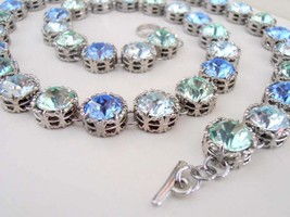 Multicolors Long Swarovski Crystal Necklace / Art Deco Wedding Jewelry / Pale Gr - £128.29 GBP