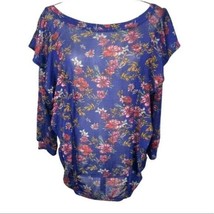 Free People Dock Street Blue Floral Silky Shirt Size Medium - £20.11 GBP