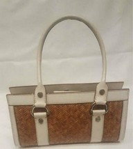 Michael Kors Woven Straw Tote Shoulder Bag Handbag Brown White MBb0668 - $124.52 CAD