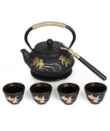 Hand-Painted Goldfish Cast Iron Teapot Set, Japanese Cast Iron Tea Kettl... - $145.79