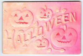 Halloween Postcard Airbrushed Pumpkins Vintage Original Antique Deep Embossed - £47.93 GBP