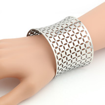 Silver Tone Cuff Bracelet With Contemporary Cut Out Design - £22.13 GBP
