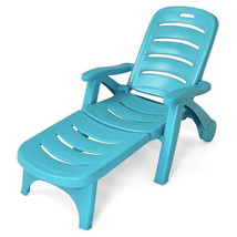 5 Position Adjustable Folding Lounger Chaise Chair on Wheels-Turquoise -... - £134.44 GBP
