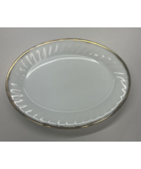 Fire King 9x12” Oval Platter Swirl Milk Glass Gold Trim Anchor Hocking - £6.72 GBP