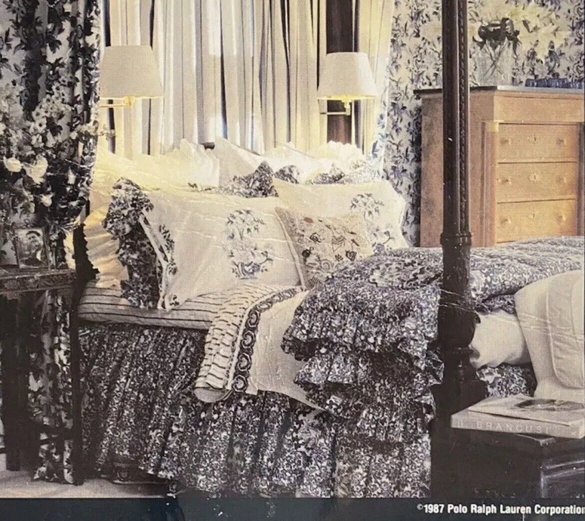 Ralph Lauren Porcelain Blue Tamarind Bird 3pc Full/Queen Ruffled Comforter Set - $255.00