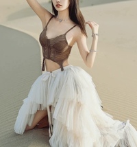 White High-low Tiered Tulle Maxi Skirt White Wedding Wrap Long Tulle Skirts image 6