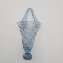 Vintage Hand Blown Blue Swirl Glass Hanging Wall Pocket Flower Vase Pont... - £31.14 GBP