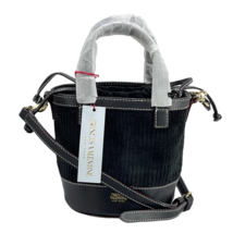 FRANCES VALENTINE Women&#39;s Handbag Black Corduroy Crossbody Bucket Baguette - $206.99