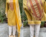 Pakistani Yellow &amp; White Printed Straight Shirt 3-PCS Lawn Suit / Thread... - $54.45