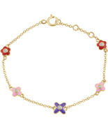 Youth 10K Yellow Gold .05 CTW Diamond Flower Bracelet - €308,89 EUR