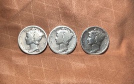 (Lot of 3) choice-gem MERCURY silver U.S. dimes. 1934p, 1935p &amp; 1936 Rare - £18.52 GBP