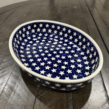 Polish Pottery Blue Stars 12&quot; Casserole Dish Serving BOLESLAWIEC - $49.49