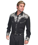 Men&#39;s Western Shirt Long Sleeve Rockabilly Country Cowboy Black Silver F... - $91.50