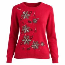 Alfred Dunner Red Floral Embellished Knit Sweater M CozyCottagecore Gran... - $17.99