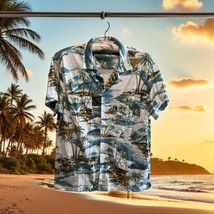 J Crew Knit Goods Button Up Hawaiian Scenery Shirt Mens L Cotton Short S... - $21.78