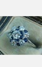 2Ct Simulated Blue Sapphire &amp; Diamond Halo Engagement Ring 14K White Gold Plated - $90.59