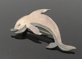 925 Sterling Silver - Vintage Oxidized Leaping Dolphins Brooch Pin - BP4204 - £22.27 GBP