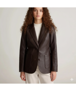 Blazer de cuero para mujer de oficina marrón oscuro de piel de cordero g... - $223.47 CAD+