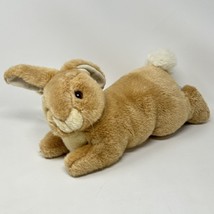 Eden Bunny Plush Floppy Ear Realist Rabbit Laying Tan Hard Eyes 13 Inch Toy - $19.79