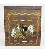 Vintage Wood Box Tea Caddy w/ Lid Dovetail Hand Painted Bird of Paradise... - £30.41 GBP