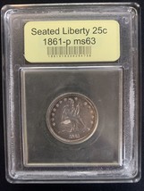 Rare- 1861P- Liberty Seated Quarter- USCG- 90% Silver - £310.11 GBP