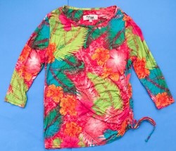 High Fifth Petite Tropical Shirt PS Bright Colors Ruched Side Groovy - £4.67 GBP
