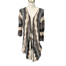 Sonoma Open-Front Sweater Women&#39;s Large Gray Ecru Long Sleeve Loose Knit - £18.68 GBP