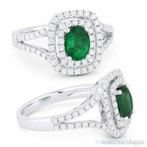 1.49 ct Oval Cut Emerald &amp; Diamond Pave Halo Engagement Ring in 18k White Gold - £5,385.51 GBP