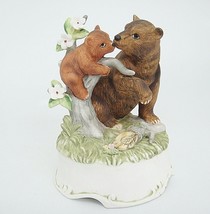 Vintage Towle Figural Music Box Mother Bear and Cub Fine Bone China Bisque 5.25&quot; - £11.27 GBP