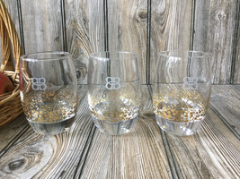 3  Bailey&#39;s Irish Cream Glasses 22K Gold Bubbles Confetti Dots Tumblers Whiskey - £14.53 GBP