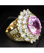 Luxurious Fuchsia Pink Tourmaline 9Ct 925 Sterling Silver 24K Gold Verme... - $400.00