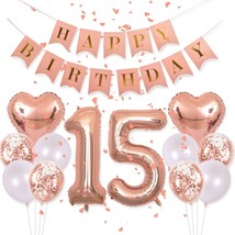 Birthday Decorations Pink Happy Birthday Banner 40Inch Rose Gold Number 15 Ballo - $23.99