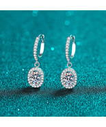 GRA Certified Oval Cut Halo 1 Carat Moissanite S925 Pave Drop Earrings - $3,411.82 MXN