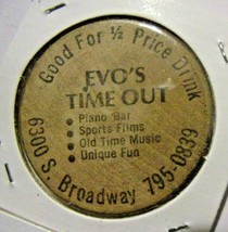 Wooden Nickel-EVO&#39;s Time Out, Wichita, Kansas - £3.95 GBP