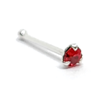 Nose Stud Ruby (Faux) Tiny Tri Claw Set Gemstone 22g (0.6mm) 925 Silver Ball End - £3.80 GBP