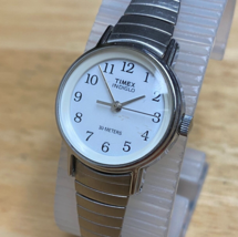 VTG Timex Indiglo Lady 30m Silver White Stretch Analog Quartz Watch~New Battery - £14.04 GBP