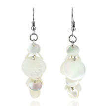 Ocean&#39;s Elegance Round Clusters of White Kabibe Shell Dangle Earrings - $12.69