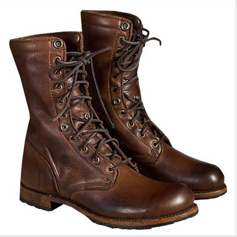 Men Leather Boots Brown Color Long High Ankle Military Plain Toe Premium Quality