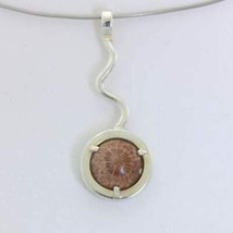 Pendant Indonesian Coral Fossil Round Cab Silver Unisex Curvy Wavy Design 265 - £52.23 GBP