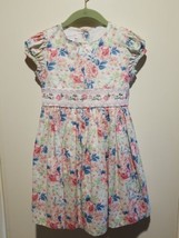 Bonnie Jean Girl&#39;s Dress Size 5 Pink Blue Embroidered Flowers Smocked Waistband  - £23.30 GBP