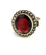 Antique Sterling Silver Red Garnet Marcasite Victorian Handmade Ring Sz 5.5 - $1,216.83 MXN