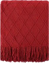 Red 50&quot; X 60&quot; Fringed Throw Blanket With Geometric Bed Burgundy Throws Winter - $37.92