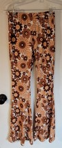 Womens XXS Shein Retro Brown Flowers Wide Leg Pants Leggings - $10.89