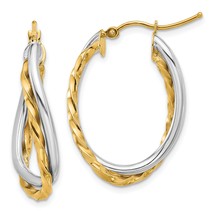 14K Gold Two Tone Textured &amp; Polished Twist Hoop Earrings Jewerly - £225.16 GBP